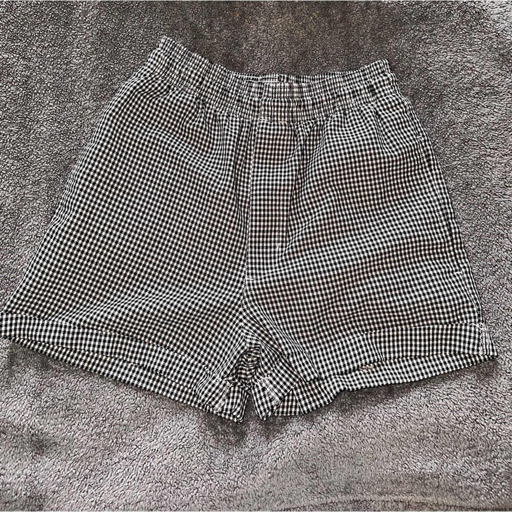 High rise checked shorts with drawstring